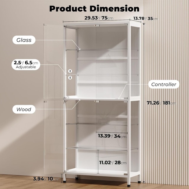 BROTTAR Display Cabinet with Glass Doors, 6-Tier Curio - photo 2