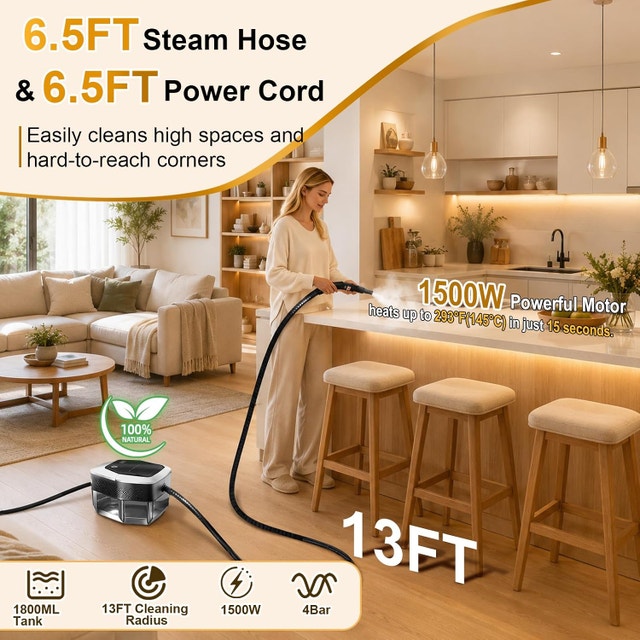 Steam Cleaner Handheld 1800ML 15s Fast Heat 19.6 FT - photo 4