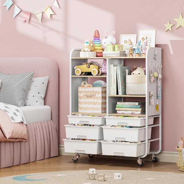 4 Cube Bookshelf with Drawers, 2 Tier White Bookcase - photo 2