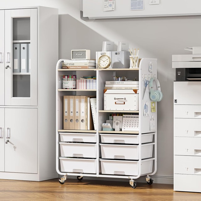 4 Cube Bookshelf with Drawers, 2 Tier White Bookcase - photo 5