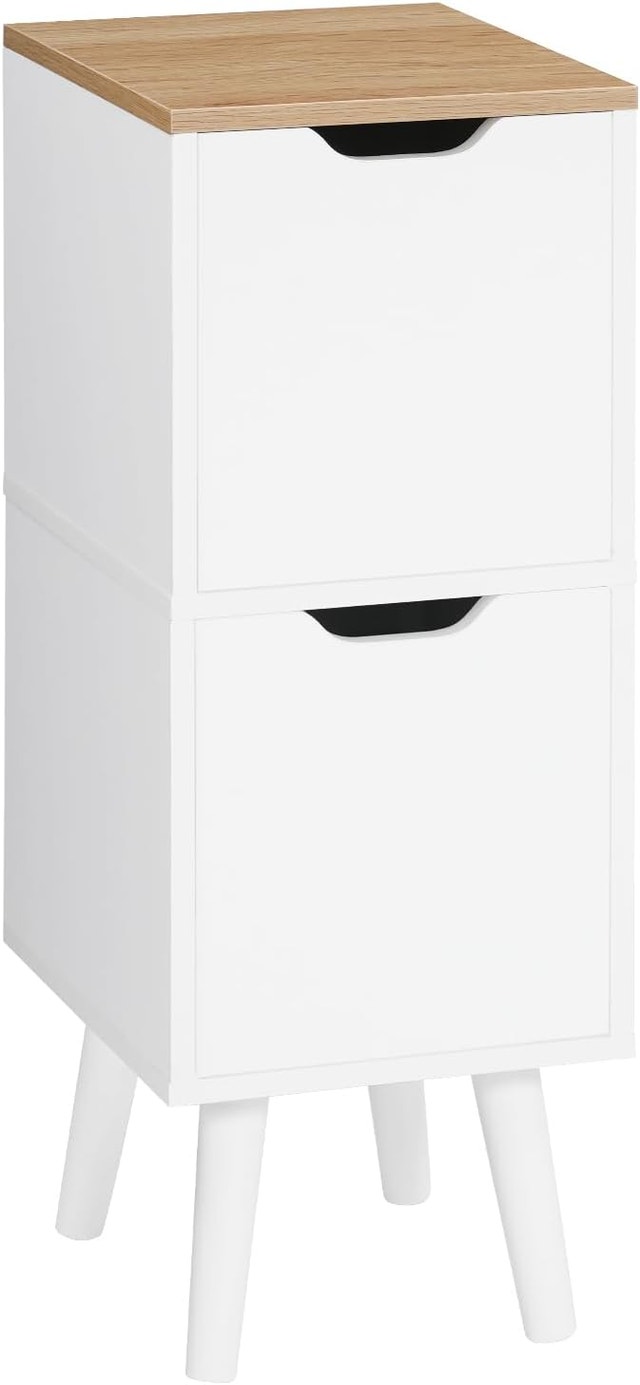 MAHANCRIS Narrow Nightstand with 2 Drawers, Wooden