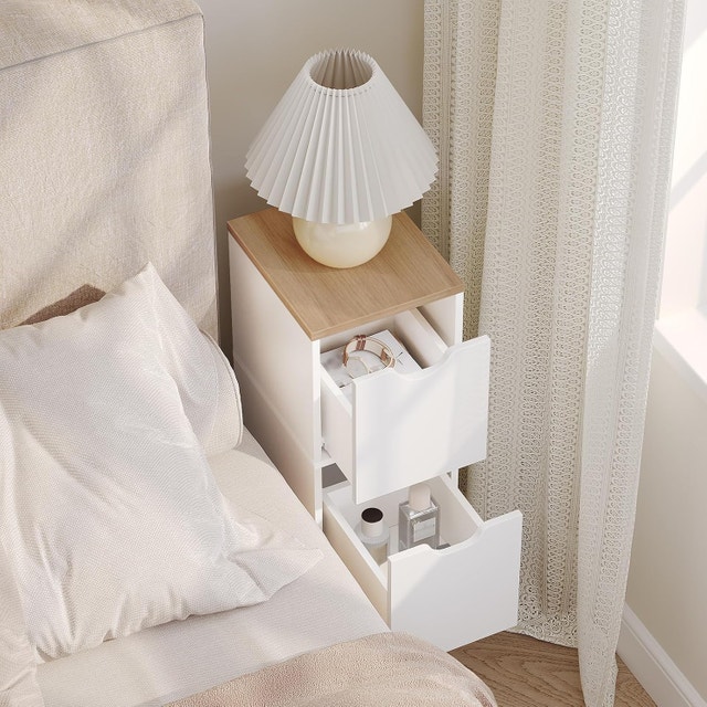 MAHANCRIS Narrow Nightstand with 2 Drawers, Wooden - photo 2