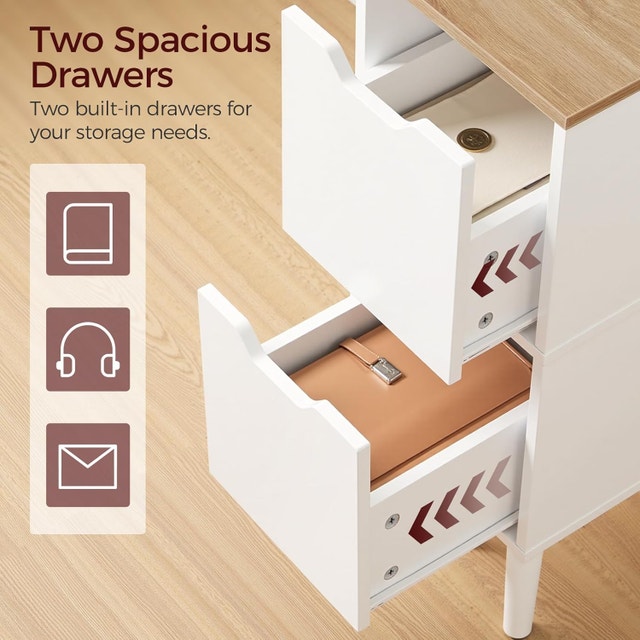 MAHANCRIS Narrow Nightstand with 2 Drawers, Wooden - photo 4