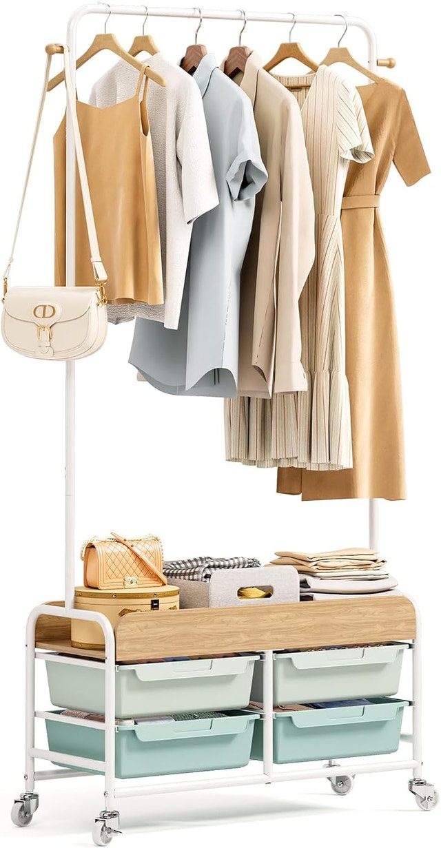 SYKIARIOL Dresser with Hanging Rack, 4 Drawers Small