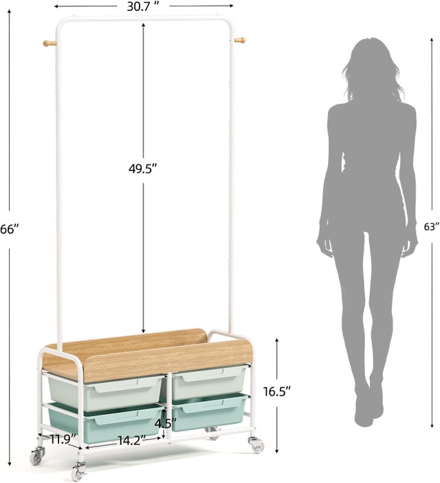 SYKIARIOL Dresser with Hanging Rack, 4 Drawers Small - photo 3