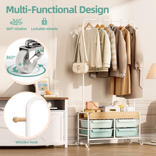 SYKIARIOL Dresser with Hanging Rack, 4 Drawers Small - photo 4