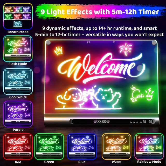 16" Rechargeable LED Drawing Board for Kids, 9 Neon - photo 2
