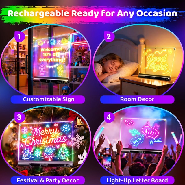 16" Rechargeable LED Drawing Board for Kids, 9 Neon - photo 3