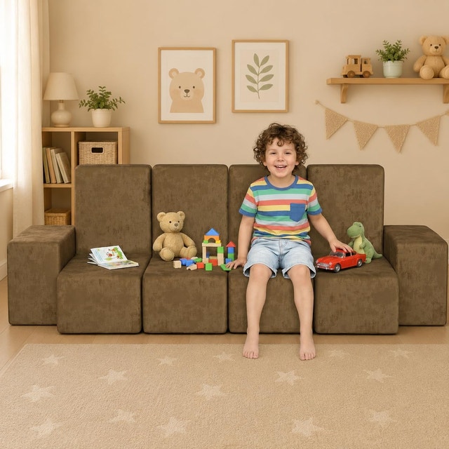 Alder & Main Brown 6 PCs Large Kids Modular Play Couch