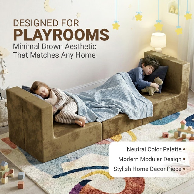 Alder & Main Brown 6 PCs Large Kids Modular Play Couch - photo 5