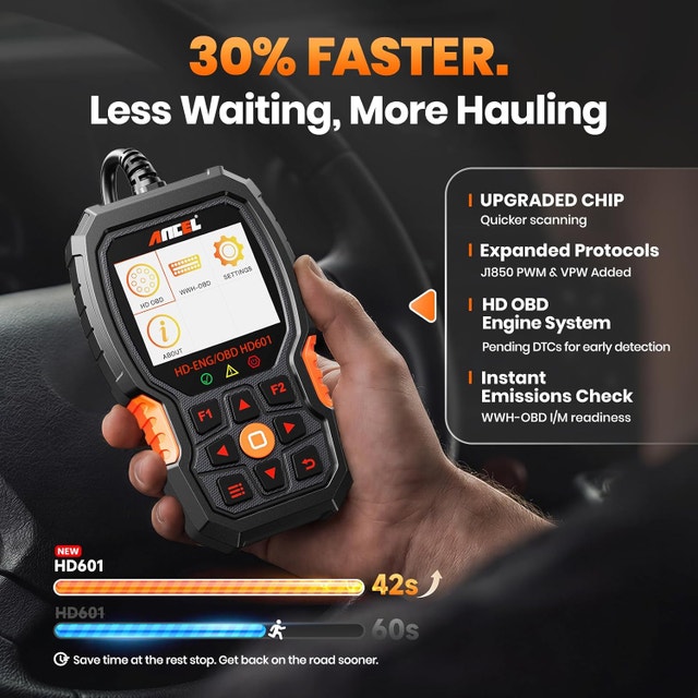 ANCEL New HD601 Heavy Duty Truck Scanner, Diesel Full - photo 2