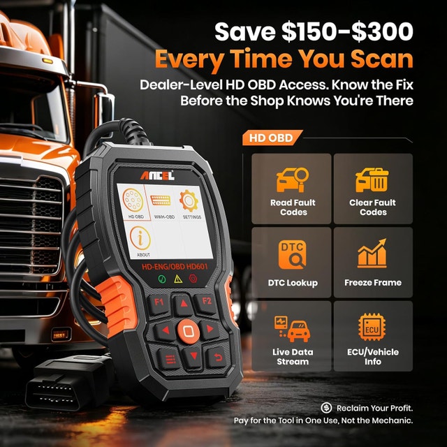 ANCEL New HD601 Heavy Duty Truck Scanner, Diesel Full - photo 4