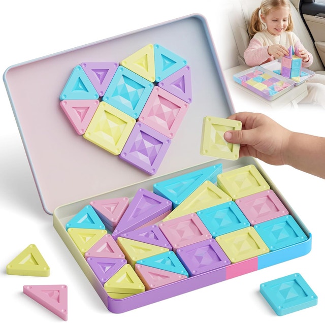 Mini Magnetic Tiles Girls Travel Set: 40 PCS Macaron