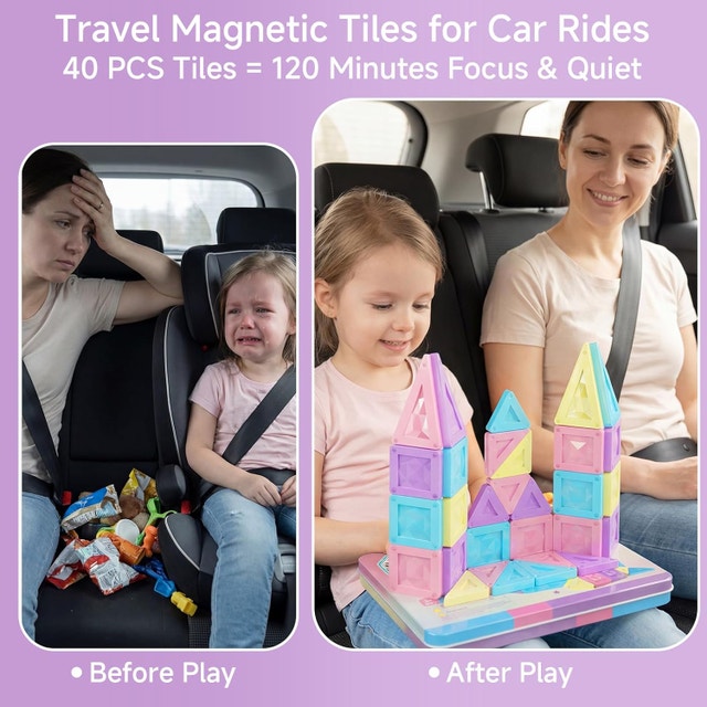 Mini Magnetic Tiles Girls Travel Set: 40 PCS Macaron - photo 2