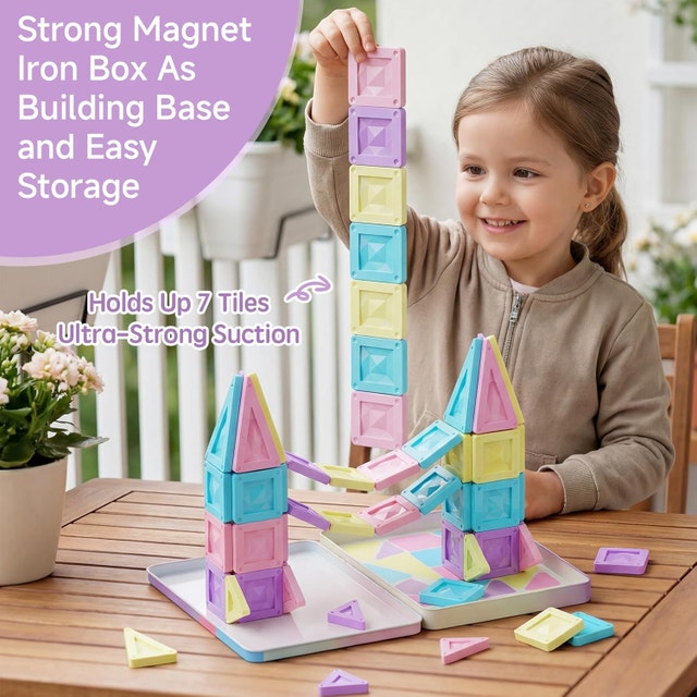 Mini Magnetic Tiles Girls Travel Set: 40 PCS Macaron - photo 4