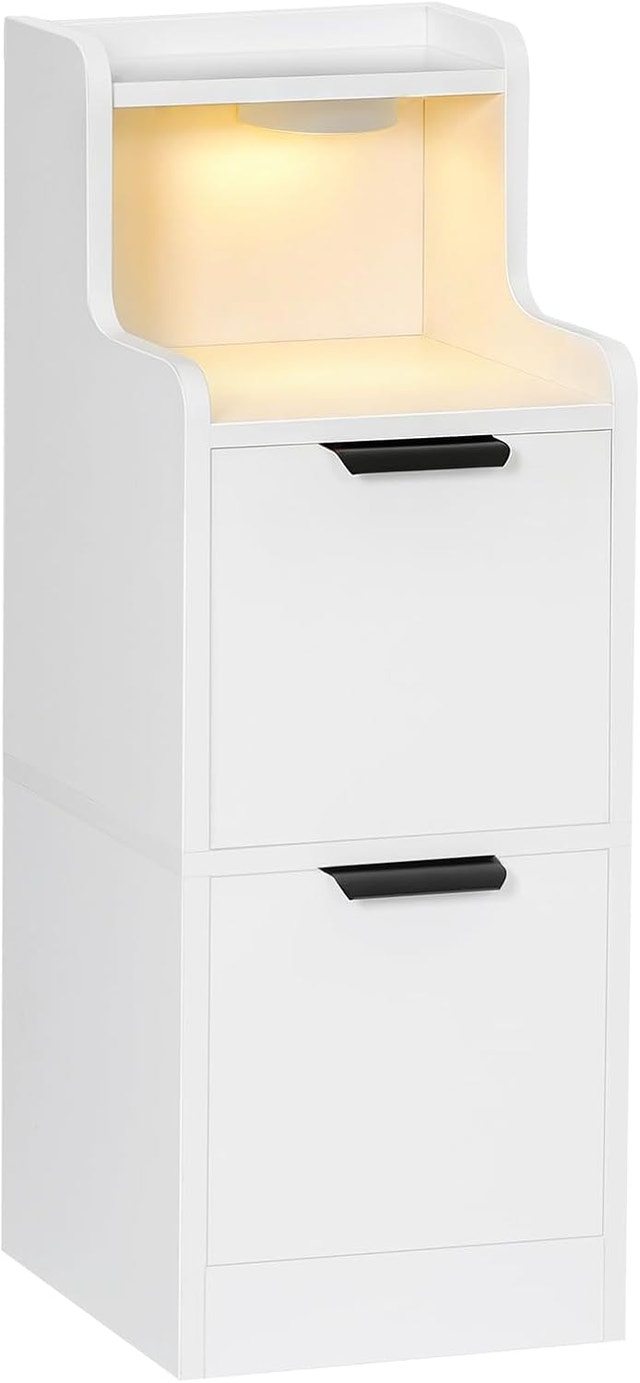 Small Nightstand, Narrow End Table with LED