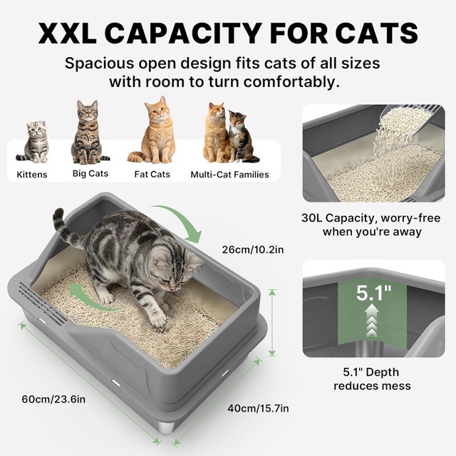 Stainless Steel Litter Box XL for Big Cats, Large Metal - photo 2