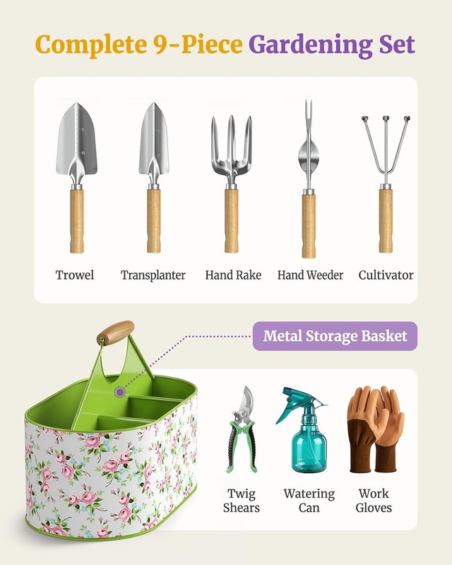 9-Piece Garden Tool Set, Heavy-Duty Rust-Resistant - photo 3