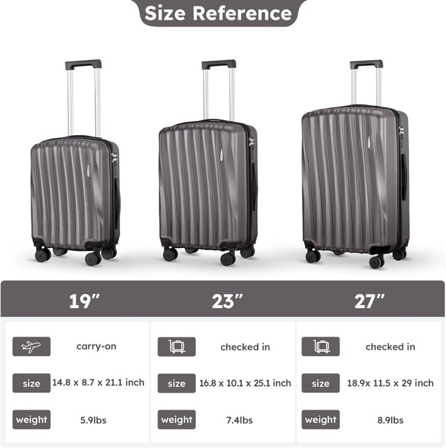 3 Piece Luggage Set (19+23+27) ABS Hardside Suitcase - photo 3