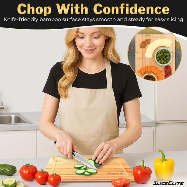SliceElite 3pc Bamboo Cutting Board Set with Silicone - photo 2