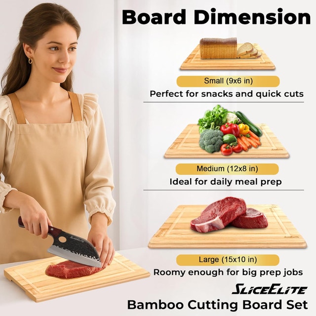 SliceElite 3pc Bamboo Cutting Board Set with Silicone - photo 4