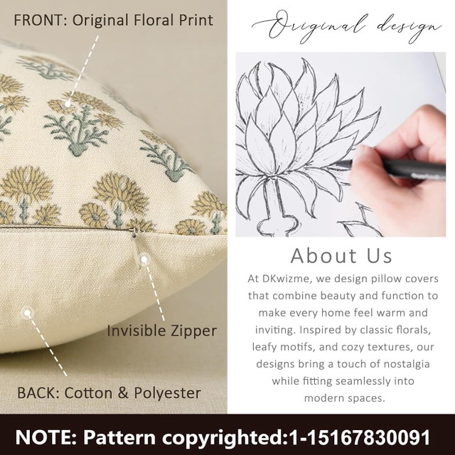 Floral Pillow Covers 18x18 Set of 2, Country Botanical - photo 3