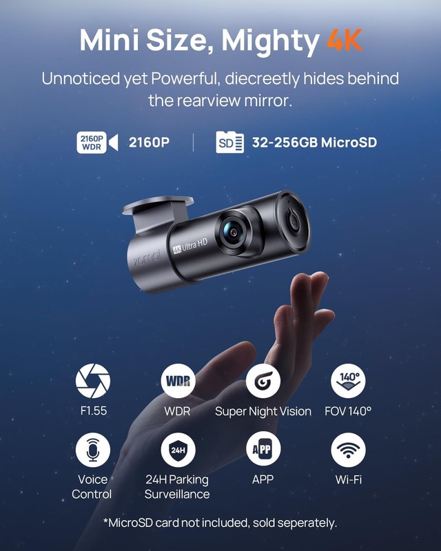 70mai 4K Front Dash Cam Built in WiFi, Smart Dash - photo 2