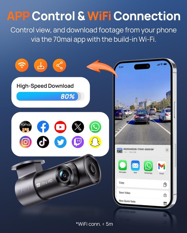 70mai 4K Front Dash Cam Built in WiFi, Smart Dash - photo 5