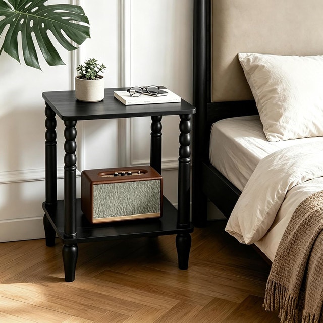 Solid Wood End Table with Storage Shelf, 2-Tier Small - photo 2