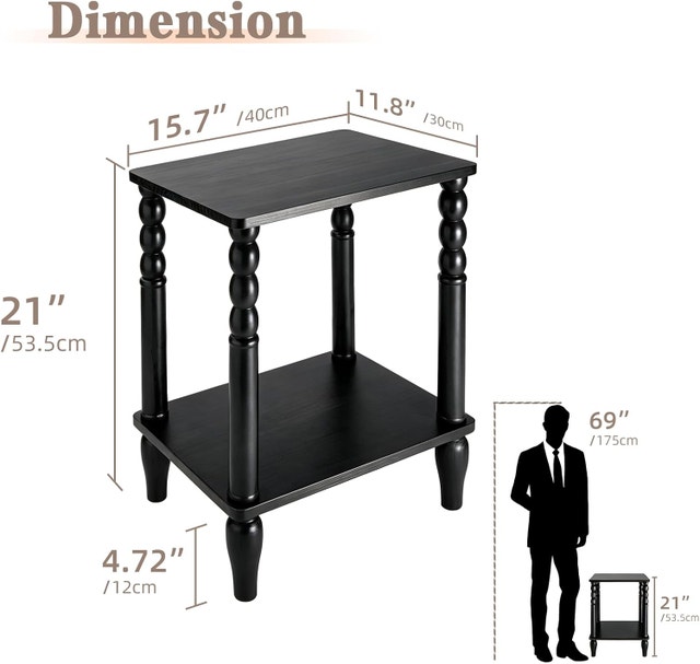 Solid Wood End Table with Storage Shelf, 2-Tier Small - photo 3