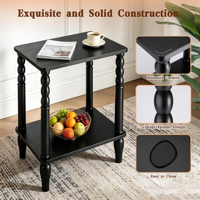 Solid Wood End Table with Storage Shelf, 2-Tier Small - photo 4