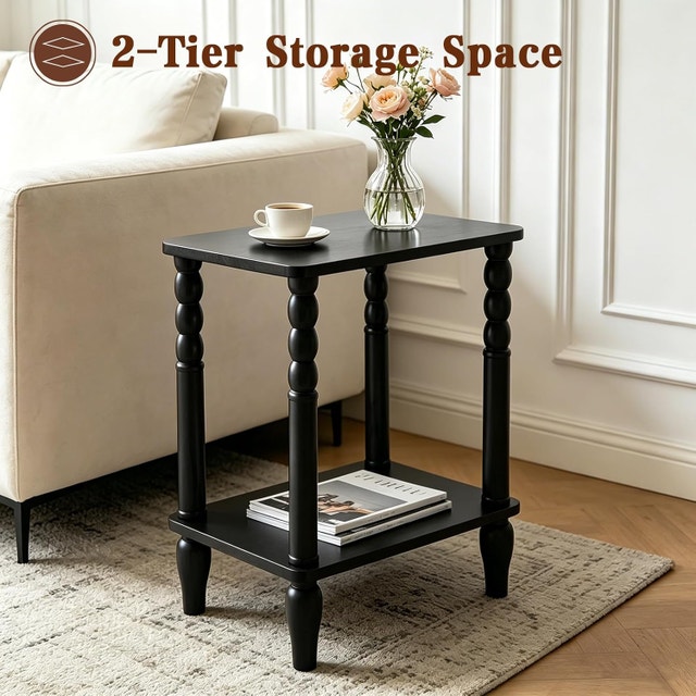 Solid Wood End Table with Storage Shelf, 2-Tier Small - photo 5