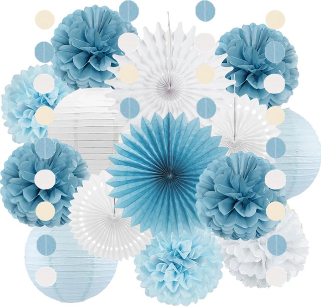 Dusty Blue White Party Decorations Paper Lanterns