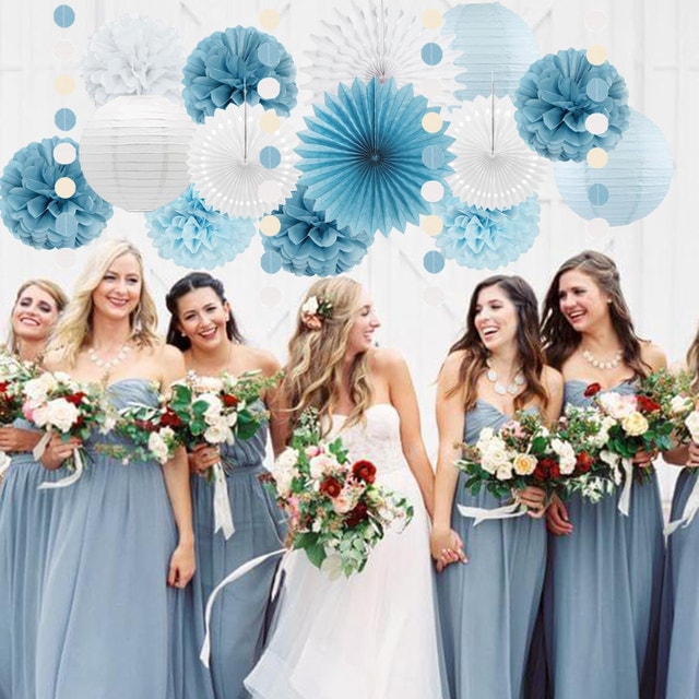 Dusty Blue White Party Decorations Paper Lanterns - photo 2
