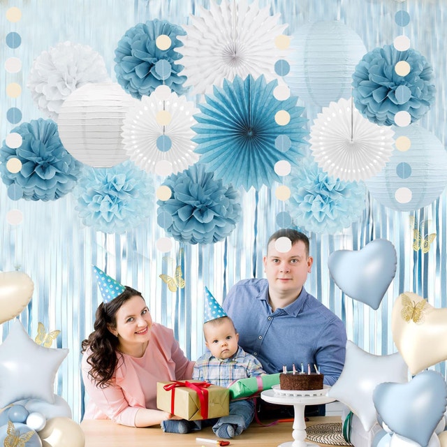 Dusty Blue White Party Decorations Paper Lanterns - photo 4