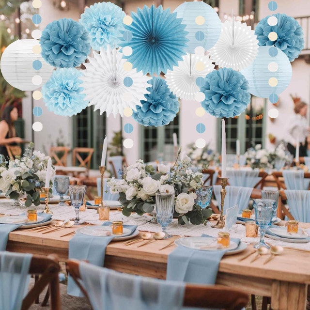 Dusty Blue White Party Decorations Paper Lanterns - photo 5