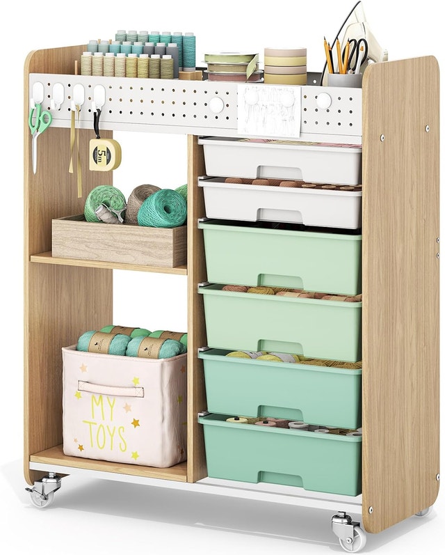 Rolling Cart with 6 Drawers, 2 Tier Utility Cart