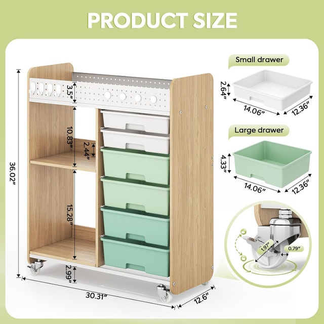 Rolling Cart with 6 Drawers, 2 Tier Utility Cart - photo 3