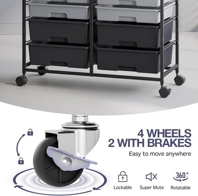 Rolling Cart with 12 Drawers, Wooden Tabletop Utility - photo 4