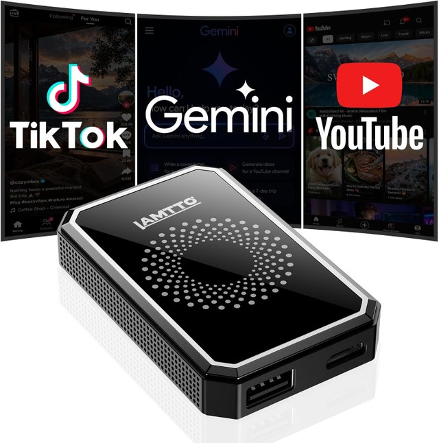LAMTTO Wireless Carplay Adapter with Gemini AI, 3-in-1
