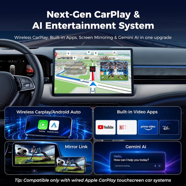 LAMTTO Wireless Carplay Adapter with Gemini AI, 3-in-1 - photo 2