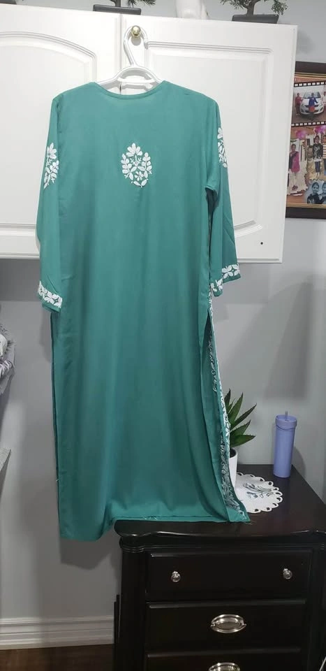 Teal Cotton Floral Print Kurti (XL) - photo 2