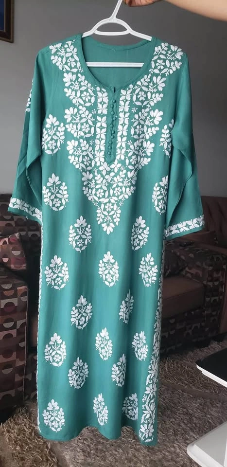 Teal Cotton Floral Print Kurti (XL) - photo 3