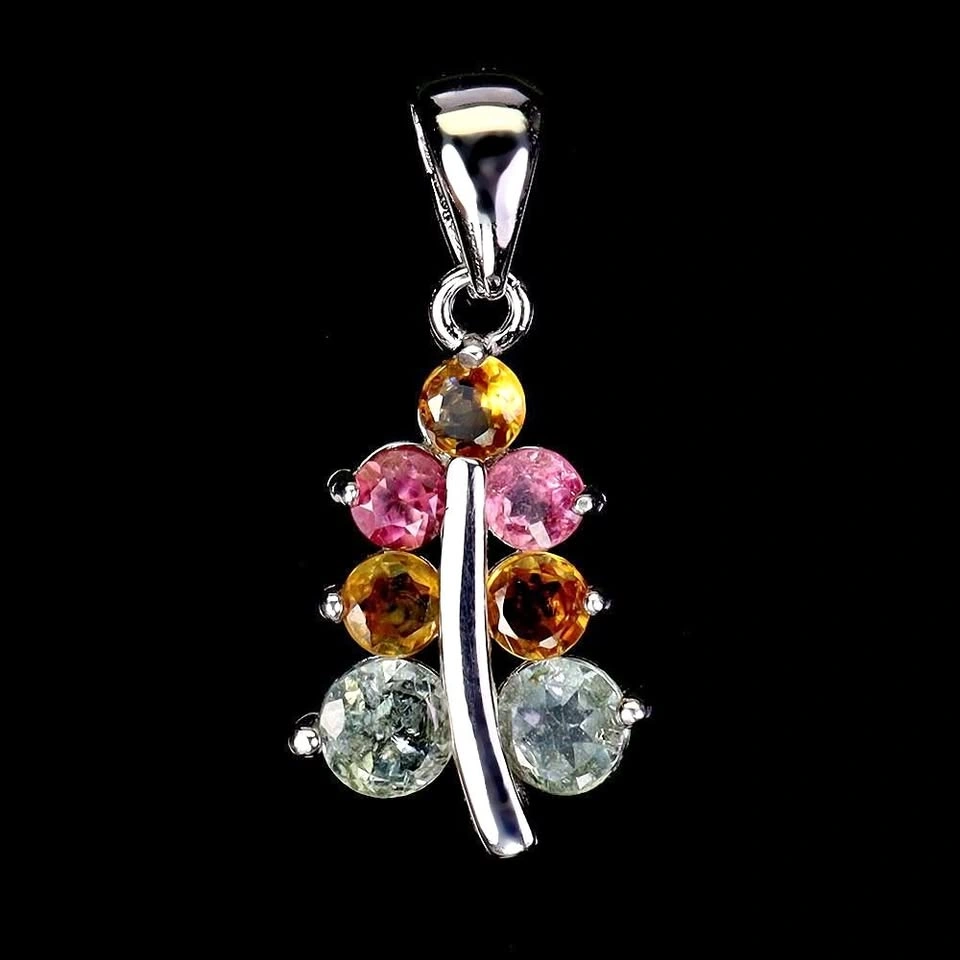 Vibrant Rainbow Tourmaline Pendant in 14K Gold Plated Silver