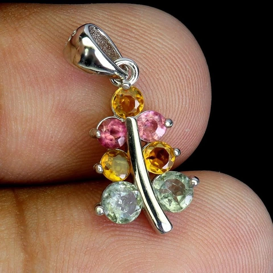 Vibrant Rainbow Tourmaline Pendant in 14K Gold Plated Silver - photo 2