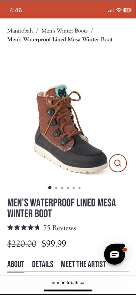 Manitobah Men's Waterproof Lined Mesa Winter Boot size 12