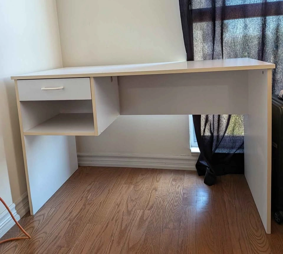 White desk with drawer and shelf - photo 2
