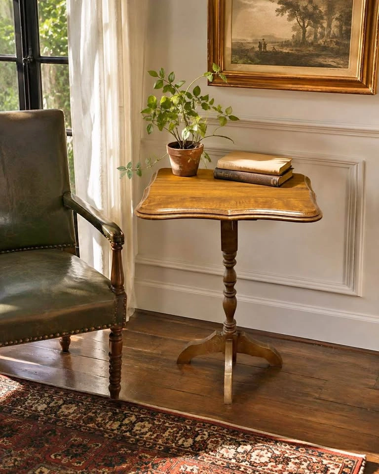 Vintage Wood Pedestal Side Table