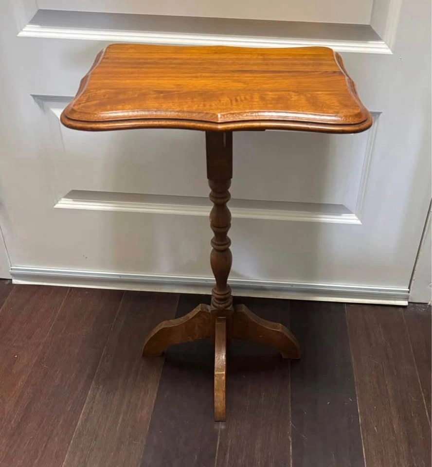 Vintage Wood Pedestal Side Table - photo 2