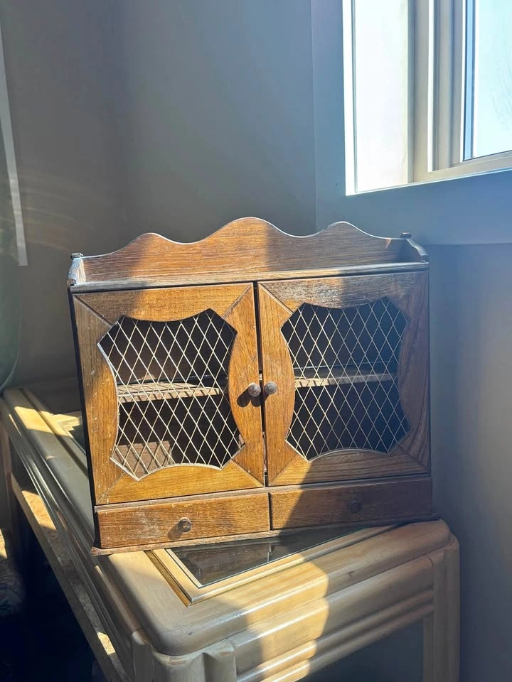 Vintage Wooden Spice Cabinet with Wire Mesh Doors Japanese